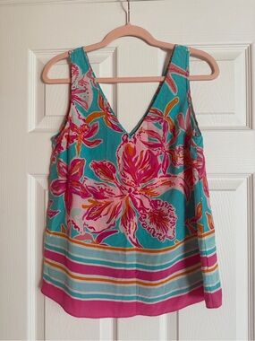 Lilly Pulitzer SAMPLE sea blue via silk sleeveless top floral print skirt small